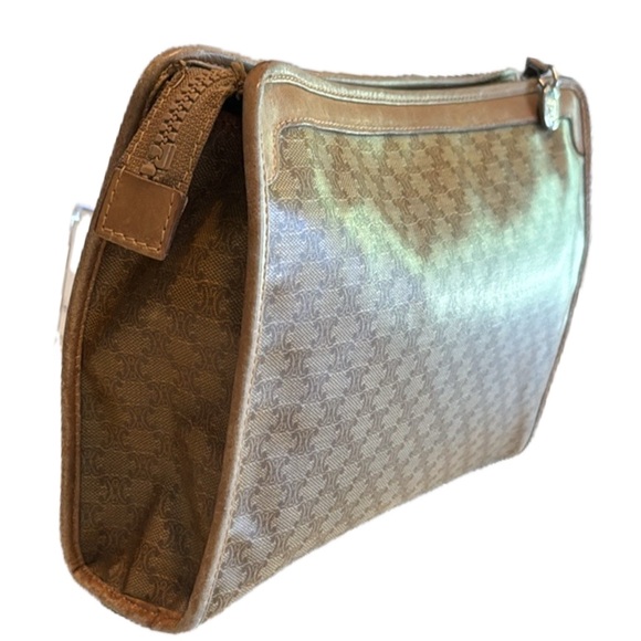 Celine Beige Macadam Coated Canvas Clutch or Pouch Signature Logo